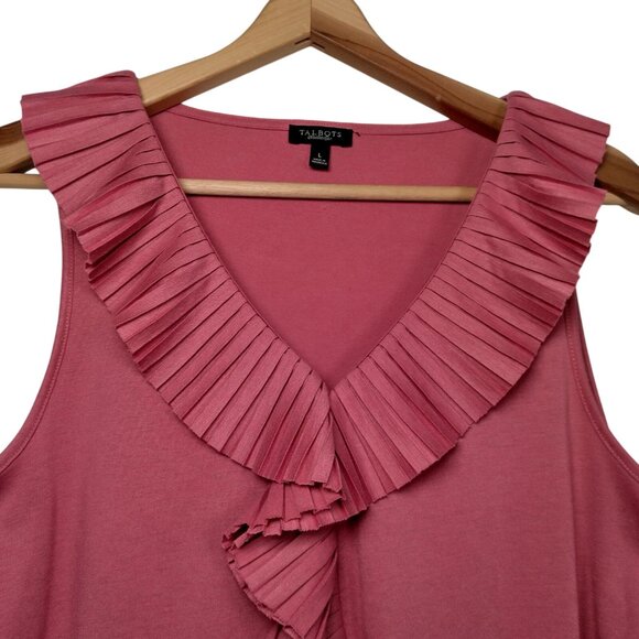 Talbots Tank Top Size Large Pink Rose Pleated Trim V Neck Pastel Beachy Feminine - Picture 9 of 13